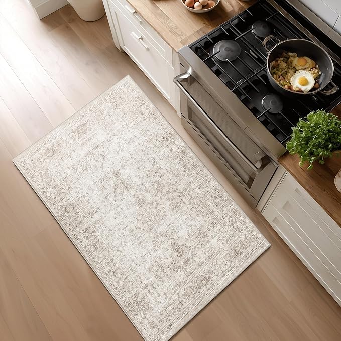 FMFUNCTEX Entryway Rug 2x3 Washable Beige Vintage Distressed Door Mat Non Slip - Image 3