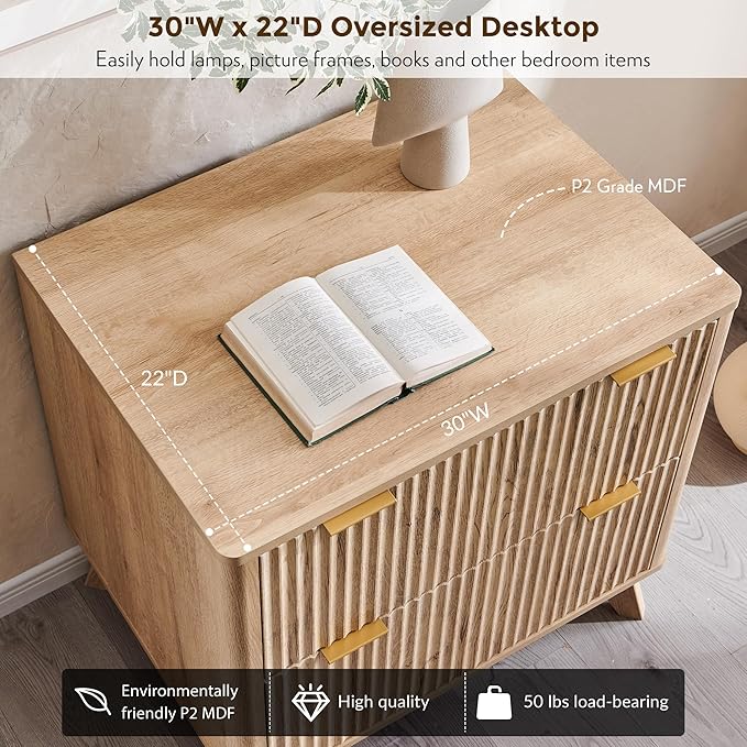 T4TREAM Modern Fluted Wood Night Stand, Side Tables Bedroom, End Table - Image 5