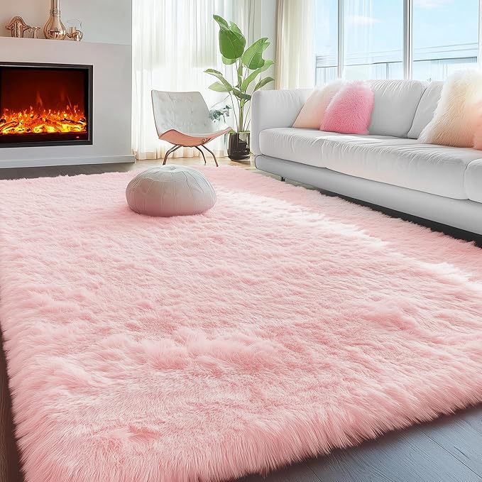 PAGISOFE 3x5 Pink Fluffy Shag Area Rugs - Image 4