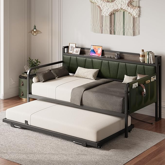 LIKIMIO Daybed with Trundle Bed, Twin XL Bed Frame with Storage Headboard and - Image 8
