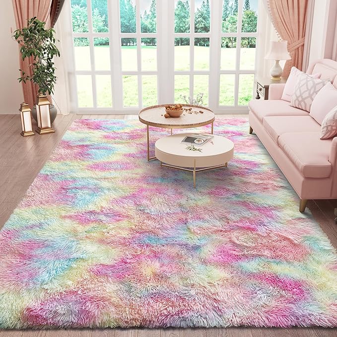 Ophanie Rainbow Colorful Rugs for Living Room 5x8, Unicorn Fluffy Shag Fuzzy - Image 3