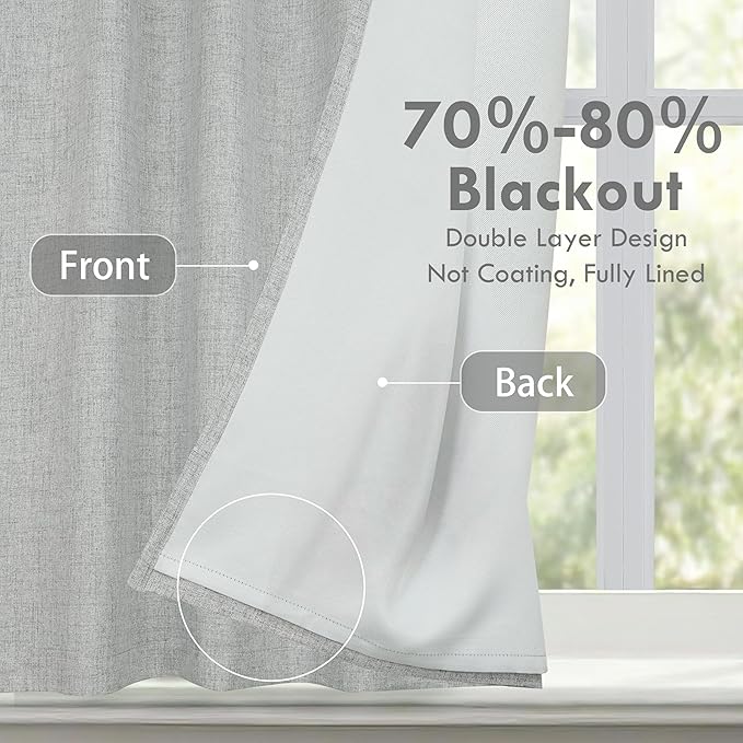 DriftAway Double Layer Linen Blackout Tie Up Curtains Thermal Insulated Fully - Image 2