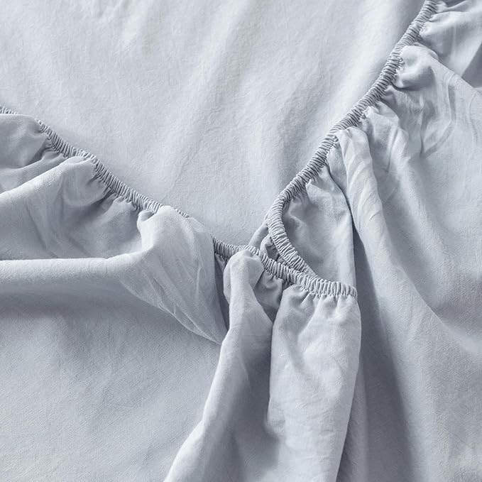 MooMee Fitted Bottom Sheet Only 100% Washed Cotton Linen Like Textured - Image 5