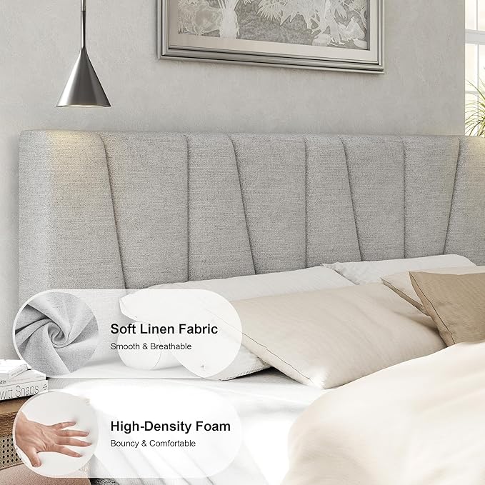 Queen Size Bed Frame with Fabric Upholstered Headboard, Platform Bed with - Image 3
