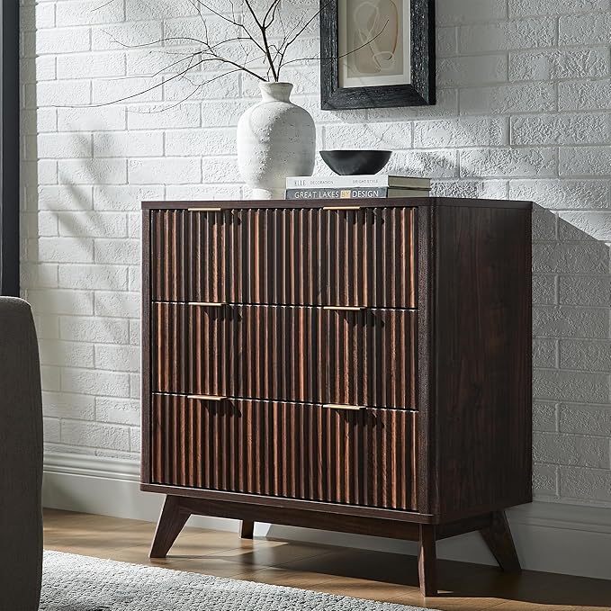 T4TREAM Fluted 3 Drawers Nightstand, Oversized Extra Large Modern Side Table - Image 3