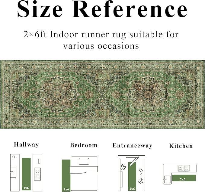 2x6 Vintage Runner Rug Low Pile Runners Non-Slip Machine Washable Rug Retro - Image 8