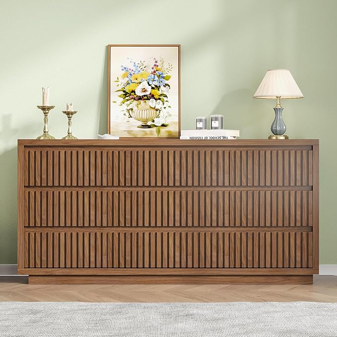 Fluted Long 9 Drawer Dresser, Large Mid Century Dresser - Image 4