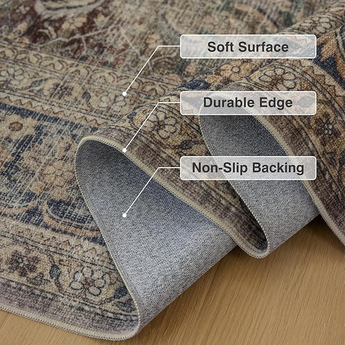 Fmfunctex 2x6 Runner Rug Brown Vintage Neutral Washable Distressed Non Slip Low - Image 5