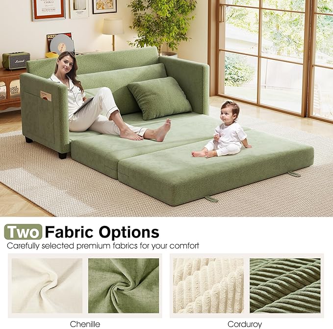 65" Loveseat Sleeper Sofa Bed, Chenille Convertible Floor Sofa Bed - Image 6