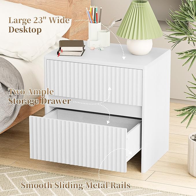 Set of 2 Fluted Nightstand, Modern Night Stand - Image 5