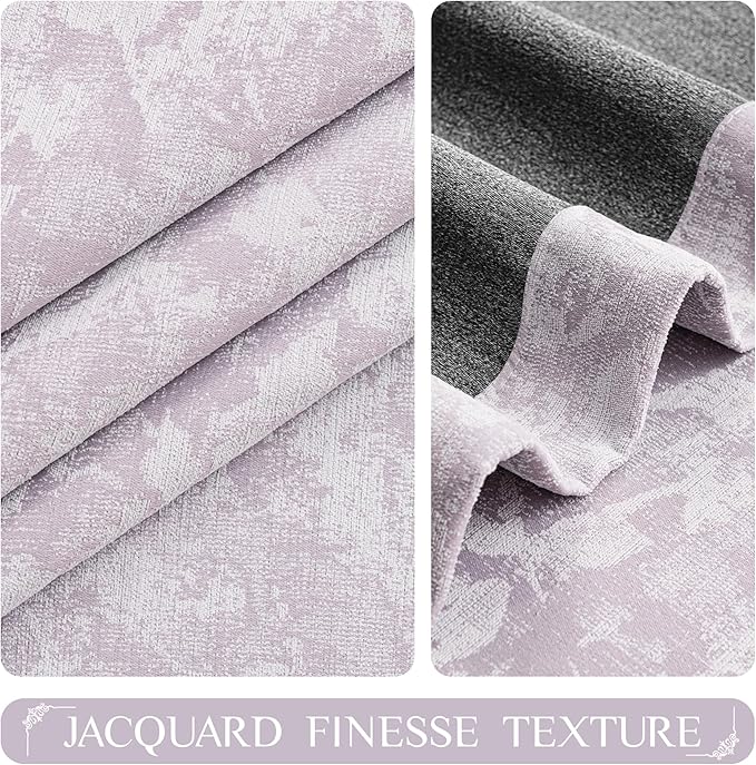 Beauoop Purple Floral Jacquard Blackout Curtains 96 Inches Long 2 Panels - Image 2