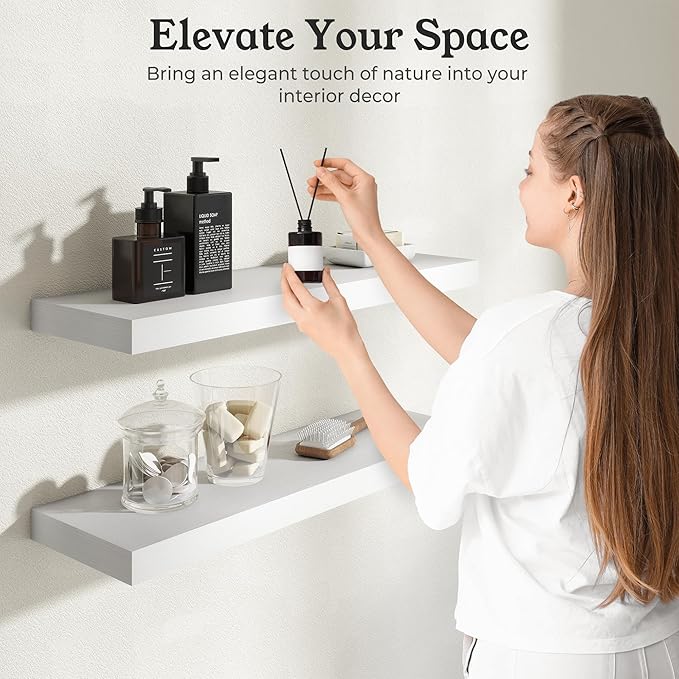 Floating Shelves for Wall, 7.9" Deep Wall Mounted Wood Shelves for Bathroom - Image 4