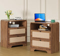 Set of 2 Night Stand with Charging Station, 19.7" Wooden Side Table Curved by AVZEAR