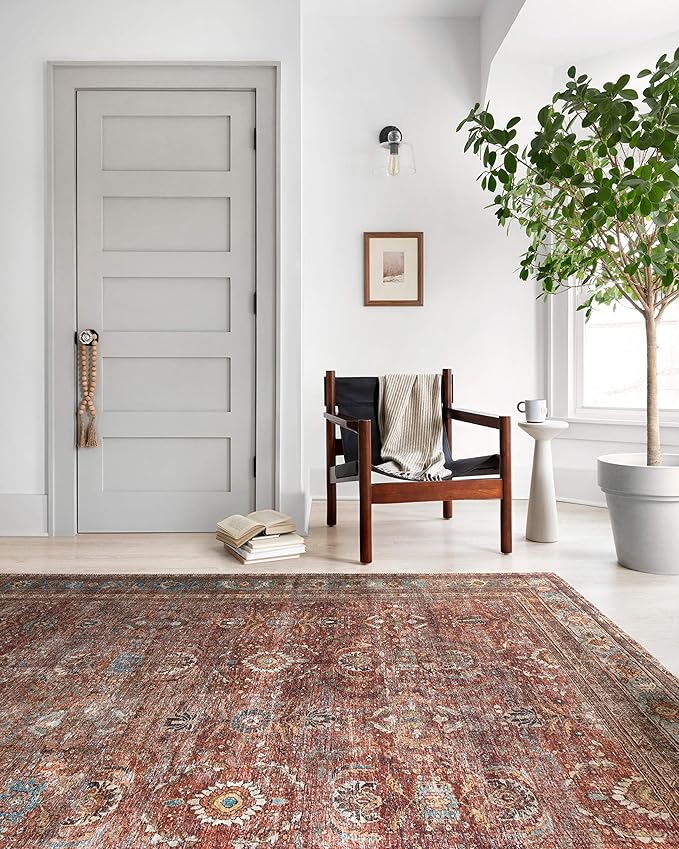 Loloi Layla Collection LAY-01 Brick/Blue 2'-3" x 3'-9" .13" Thick Accent Rug - Image 3
