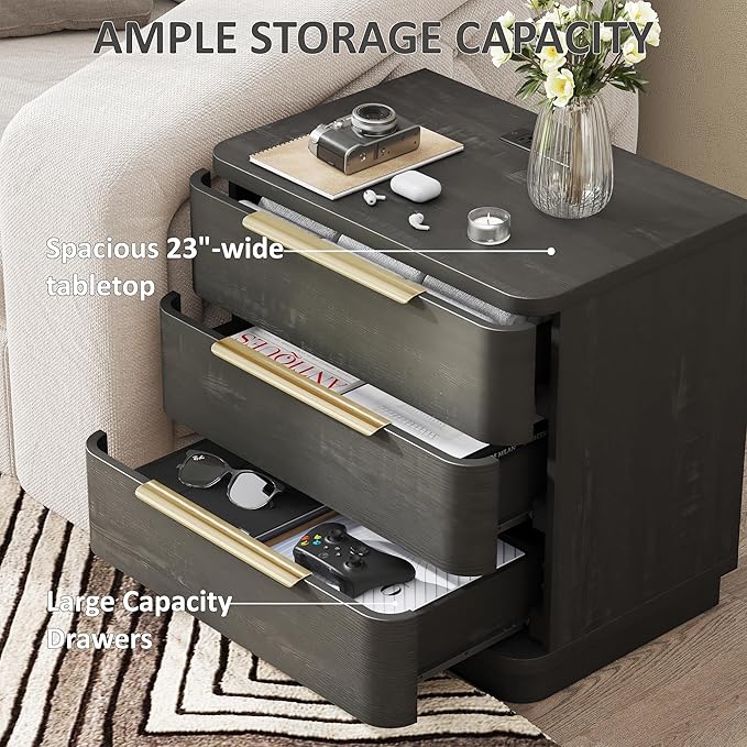 Black Nightstands Set of 2, Bedside Table - Image 4
