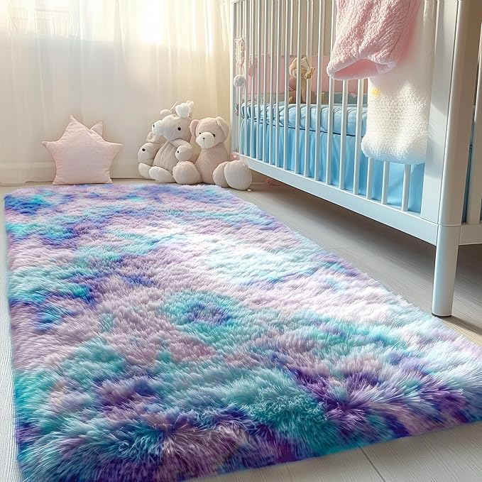 PAGISOFE Furry Rainbow Rugs for Bedroom Girls, 2x4 Soft Purple Shag Tent Rugs - Image 6