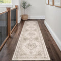 Runner Rug 3x7 Beige Hallway Washable Carpet Non Slip Vintage Medallion Carpet by PureCozy