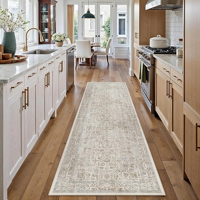Taupe Runner Rug 2x7 Hallway Machine Washable Kitchen Vintage Distressed Non by PureCozy