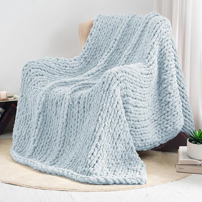 Chunky Knit Throw Blanket 50"X 60", 100% Handmade - Image 7