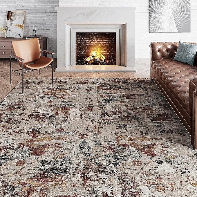 Modern Area Rug 3x5 Machine Washable Entryway Entrance Carpet Red Brown Multi - Image 5