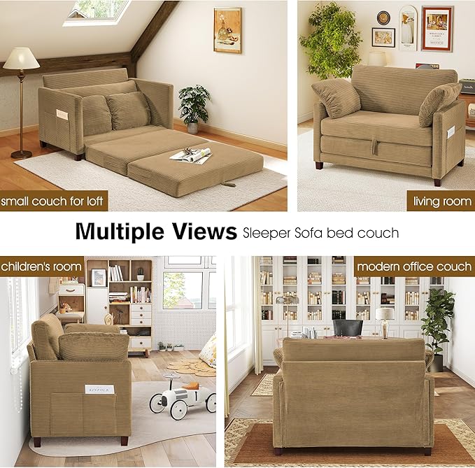 51" Loveseat Sleeper Sofa Bed, Corduroy Convertible Floor Sofa Bed - Image 7