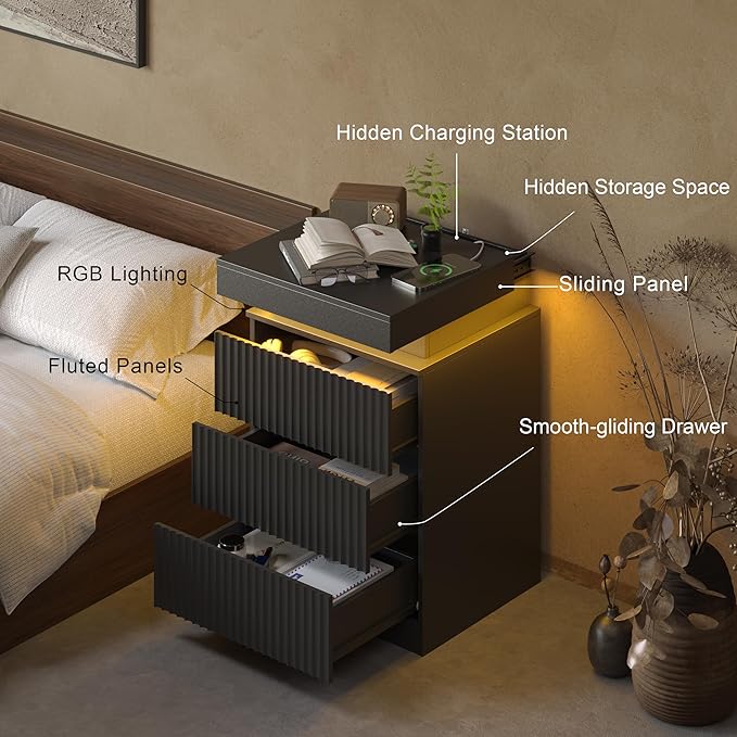 Nightstand Set of 2 for Bedroom, LED Nightstand - Image 4