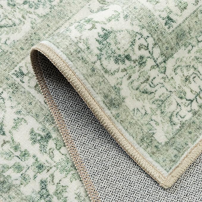 Runner Rug 2x8 Sage Green Hallway Washable Vintage Distressed Kitchen Carpet - Image 7