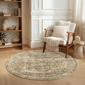 FMFUNCTEX 4ft Round Washable Area Rug Brown Vintage Neutral Distressed Small by Fmfunctex