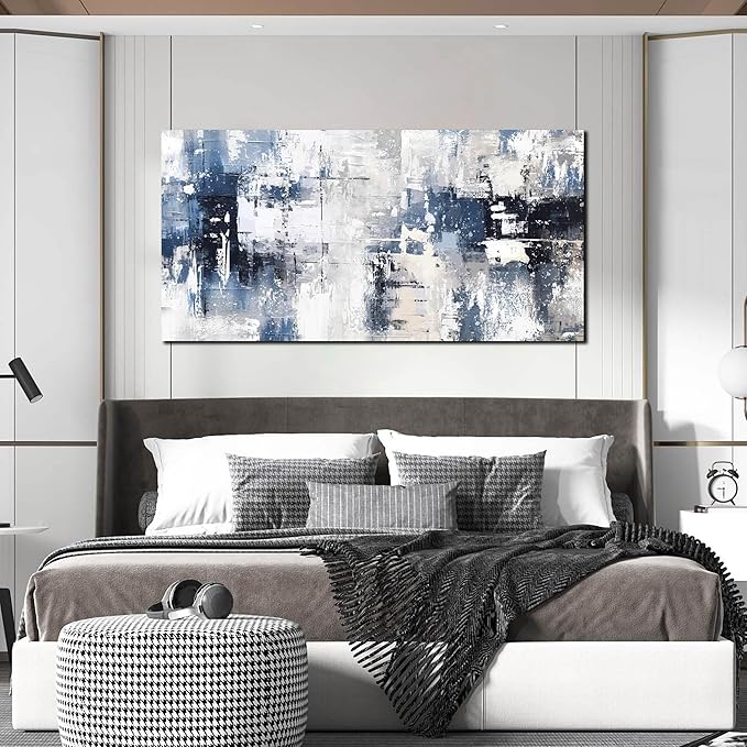 Prepeyssee White and Blue Abstract Canvas Wall Art - Image 2