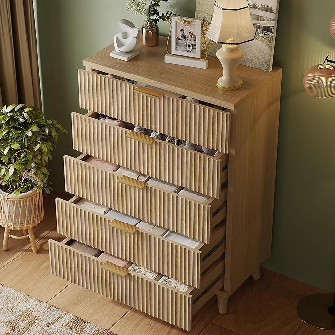 Lulive Dresser for Bedroom Wood Tall Dressers Drawers, Fluted Modern Dresser 5 - Image 3