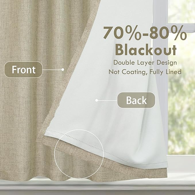 DriftAway Double Layer Linen Blackout Tie Up Curtains Thermal Insulated Fully - Image 2