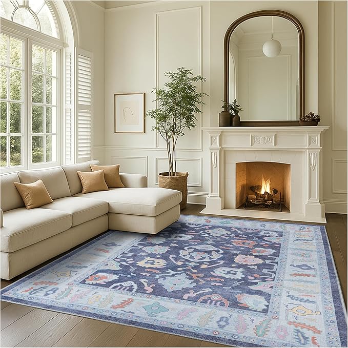 Fame Rugs Navy Blue Modern Oushak Rug 8x10, Vintage Turkish Colorful Oriental by FameRugs