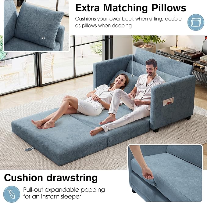 51" Loveseat Sleeper Sofa Bed, Chenille Convertible Floor Sofa Bed - Image 3