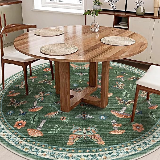 Mushroom Insect 6ft Round Rug Washable Non-Slip Soft Ultra-Thin Boho Circle - Image 2