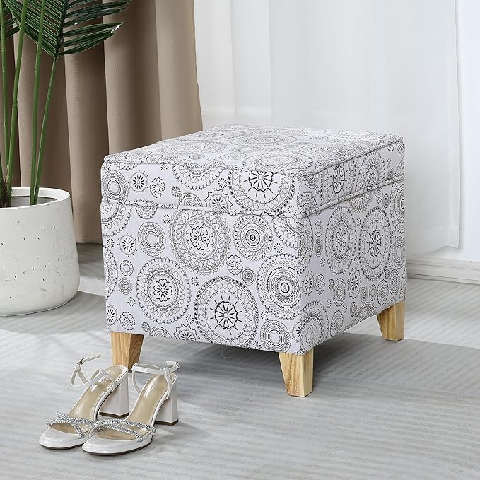 Adeco 17" Square Ottoman with Storage, Small Mandala-Persian Flower Pattern - Image 6