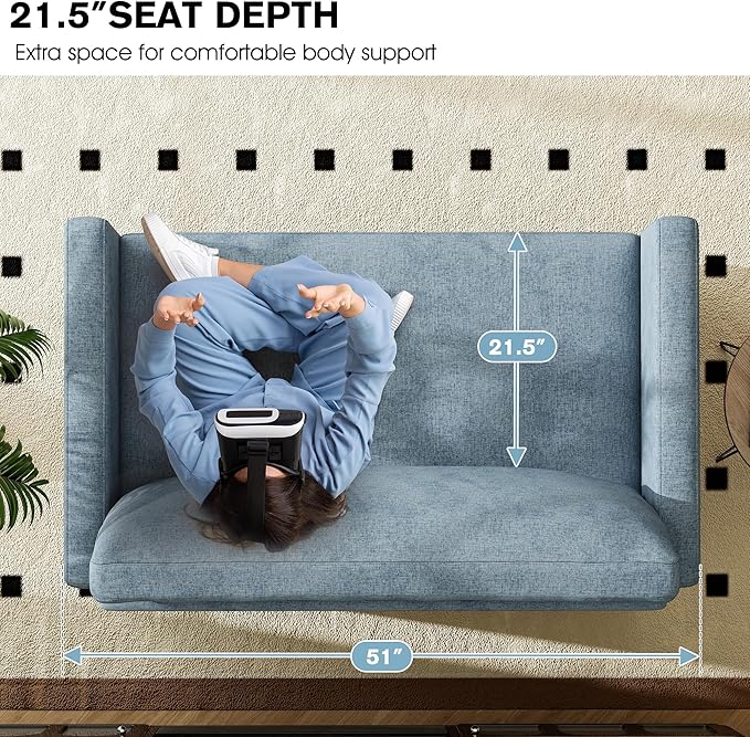 51" Loveseat Sleeper Sofa Bed, Chenille Convertible Floor Sofa Bed - Image 4