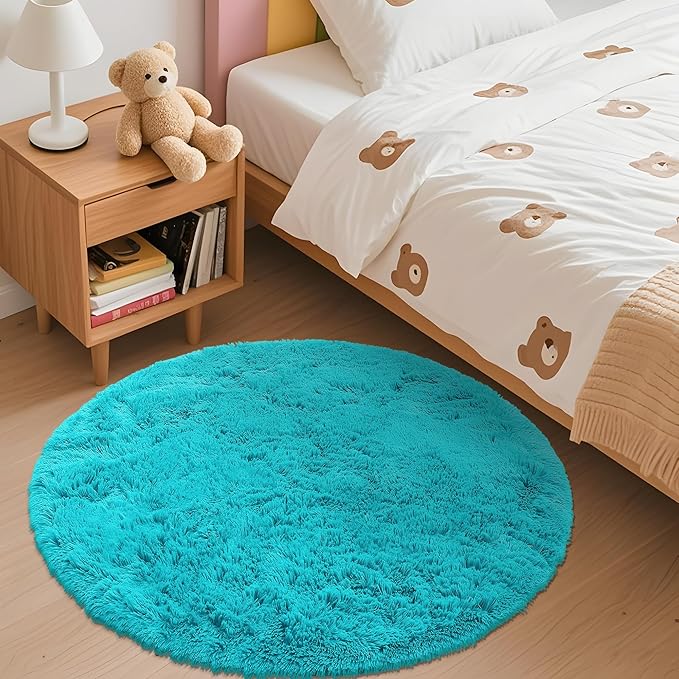 OLANLY Teal Blue Round Rugs for Bedroom - Image 2