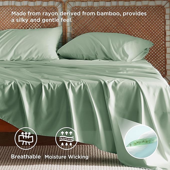 Bedsure California King Sheet Sets, Cooling Sheets, Rayon Derived from Bamboo - Image 3