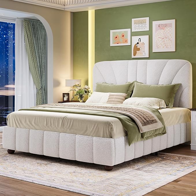 Queen Size Boucle Bed Frame Upholstered Bed Frame Queen by LIDYUK