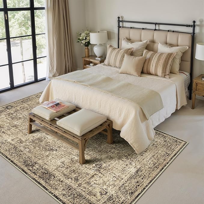 6x9 Area Rug Washable Vintage Neutral Living Room Carpet Large Indoor Non Slip - Image 4