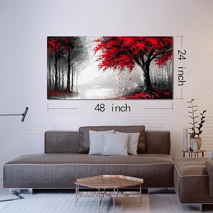 Large Canvas Wall Art for Living Room Black White and Red Forest Print Pictures - Image 7