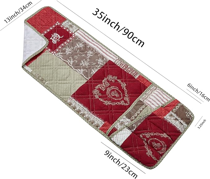 Brilliant Sunshine Burgundy Floral Patchwork Couch Armrest 5 Pockets Organizer - Image 4