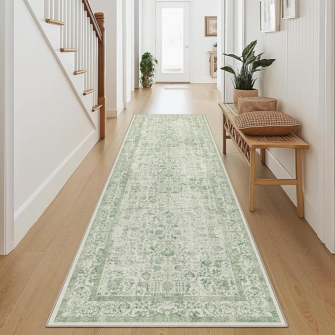 Runner Rug 2x6 Sage Green Hallway Washable Vintage Distressed Kitchen Carpet - Image 6