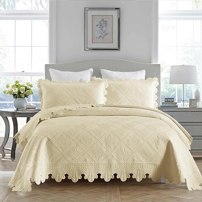 MarCielo 3-Piece 100% Cotton Oversized Bedspread Lightweight Quilt Coverlet - Image 7