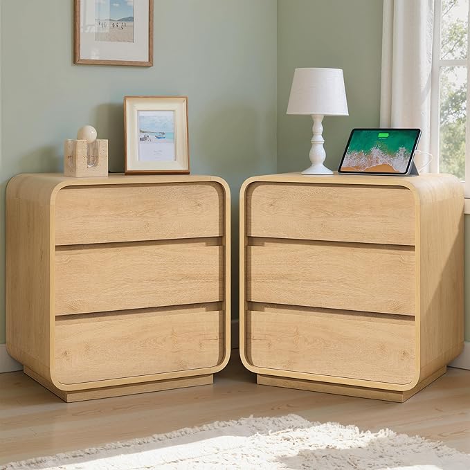 Modern Nightstand, 3 Drawers Dresser Side Table, Large End Table Night Stand - Image 9