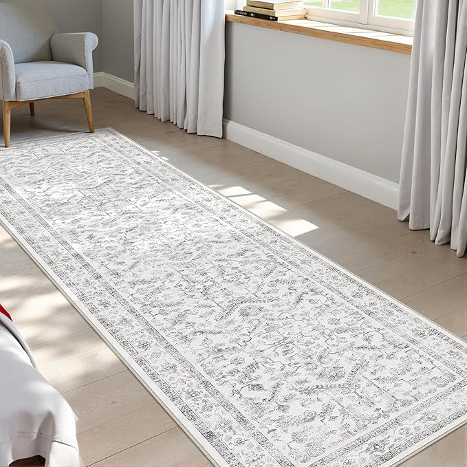Grey 2x6 Runner Rug Vintage Area Carpet Hallway Indoor Kitchen Washable Low - Image 4