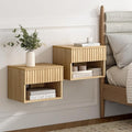 Small Floating Nightstand Set of 2, Modern Fluted Night Stand by EYYTHUNG