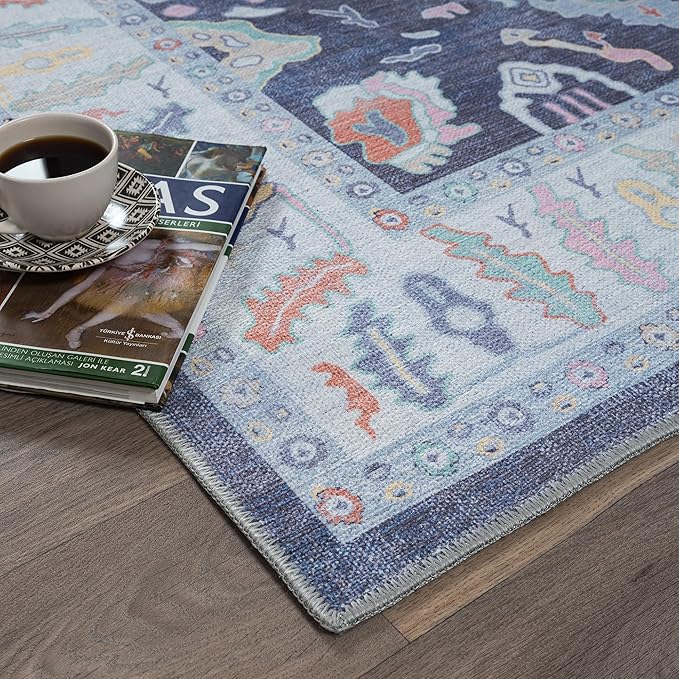 Fame Rugs Navy Blue Modern Oushak Rug 2'6"x7', Washable Vintage Turkish - Image 8