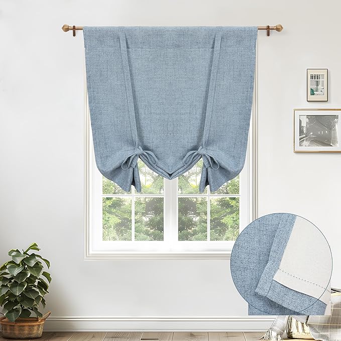 DriftAway Double Layer Linen Blackout Tie Up Curtains Thermal Insulated Fully by DriftAway