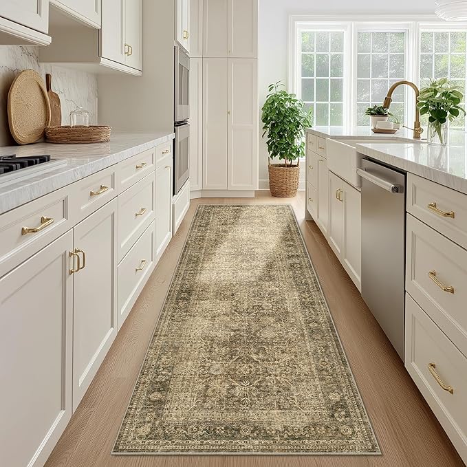 FMFUNCTEX 3x12 Runner Rug Brown Washable Vintage Neutral Distressed Non Slip - Image 3